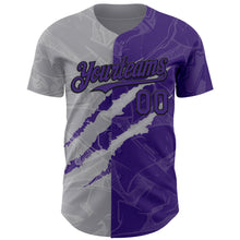 Загрузить изображение в средство просмотра галереи, Custom Graffiti Pattern Purple Gray-Black 3D Scratch Authentic Baseball Jersey
