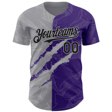 Загрузить изображение в средство просмотра галереи, Custom Graffiti Pattern Black Purple-Gray 3D Scratch Authentic Baseball Jersey
