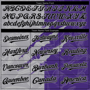 Custom Graffiti Pattern Black Purple-Gray 3D Scratch Authentic Baseball Jersey