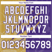 Загрузить изображение в средство просмотра галереи, Custom Graffiti Pattern White Purple-Old Gold 3D Scratch Authentic Baseball Jersey
