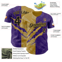 Загрузить изображение в средство просмотра галереи, Custom Graffiti Pattern Black Purple-Old Gold 3D Scratch Authentic Baseball Jersey
