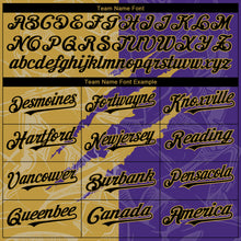 Загрузить изображение в средство просмотра галереи, Custom Graffiti Pattern Black Purple-Old Gold 3D Scratch Authentic Baseball Jersey
