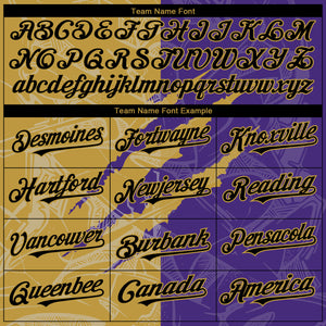 Custom Graffiti Pattern Black Purple-Old Gold 3D Scratch Authentic Baseball Jersey