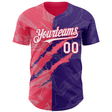 Загрузить изображение в средство просмотра галереи, Custom Graffiti Pattern White Purple-Neon Pink 3D Scratch Authentic Baseball Jersey
