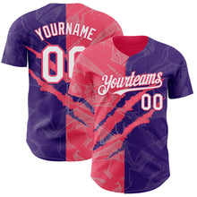 Загрузить изображение в средство просмотра галереи, Custom Graffiti Pattern White Purple-Neon Pink 3D Scratch Authentic Baseball Jersey
