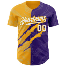 Загрузить изображение в средство просмотра галереи, Custom Graffiti Pattern White Purple-Gold 3D Scratch Authentic Baseball Jersey
