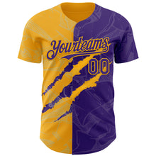Загрузить изображение в средство просмотра галереи, Custom Graffiti Pattern Purple-Gold 3D Scratch Authentic Baseball Jersey
