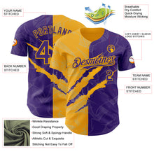 Загрузить изображение в средство просмотра галереи, Custom Graffiti Pattern Purple-Gold 3D Scratch Authentic Baseball Jersey
