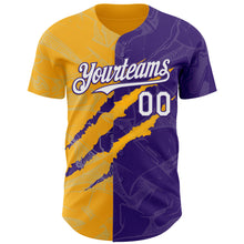 Загрузить изображение в средство просмотра галереи, Custom Graffiti Pattern White Purple-Gold 3D Scratch Authentic Baseball Jersey
