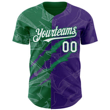 Загрузить изображение в средство просмотра галереи, Custom Graffiti Pattern White Purple-Kelly Green 3D Scratch Authentic Baseball Jersey
