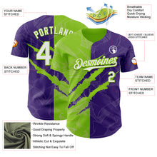 Загрузить изображение в средство просмотра галереи, Custom Graffiti Pattern White Purple-Neon Green 3D Scratch Authentic Baseball Jersey
