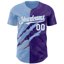 Загрузить изображение в средство просмотра галереи, Custom Graffiti Pattern White Purple-Light Blue 3D Scratch Authentic Baseball Jersey
