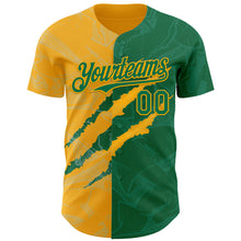 Загрузить изображение в средство просмотра галереи, Custom Graffiti Pattern Kelly Green-Gold 3D Scratch Authentic Baseball Jersey
