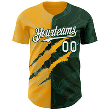 Загрузить изображение в средство просмотра галереи, Custom Graffiti Pattern White Green-Gold 3D Scratch Authentic Baseball Jersey
