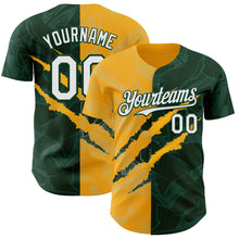 Загрузить изображение в средство просмотра галереи, Custom Graffiti Pattern White Green-Gold 3D Scratch Authentic Baseball Jersey
