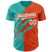 Load image into Gallery viewer, Custom Graffiti Pattern White Orange-Aqua 3D Scratch Authentic Baseball Jersey
