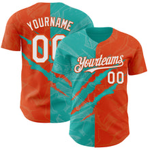 Load image into Gallery viewer, Custom Graffiti Pattern White Orange-Aqua 3D Scratch Authentic Baseball Jersey
