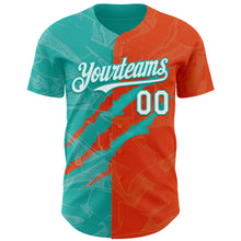 Load image into Gallery viewer, Custom Graffiti Pattern White Orange-Aqua 3D Scratch Authentic Baseball Jersey
