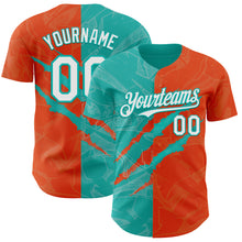 Load image into Gallery viewer, Custom Graffiti Pattern White Orange-Aqua 3D Scratch Authentic Baseball Jersey
