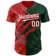 Load image into Gallery viewer, Custom Graffiti Pattern White Green-Red 3D Scratch Authentic Baseball Jersey
