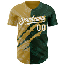 Load image into Gallery viewer, Custom Graffiti Pattern White Green-Old Gold 3D Scratch Authentic Baseball Jersey
