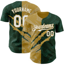 Load image into Gallery viewer, Custom Graffiti Pattern White Green-Old Gold 3D Scratch Authentic Baseball Jersey
