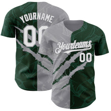 Load image into Gallery viewer, Custom Graffiti Pattern White Green-Gray 3D Scratch Authentic Baseball Jersey

