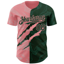 Load image into Gallery viewer, Custom Graffiti Pattern Green-Medium Pink 3D Scratch Authentic Baseball Jersey
