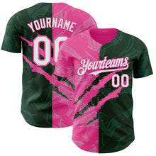 Load image into Gallery viewer, Custom Graffiti Pattern White Green-Pink 3D Scratch Authentic Baseball Jersey
