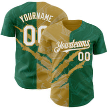 Load image into Gallery viewer, Custom Graffiti Pattern White Kelly Green-Old Gold 3D Scratch Authentic Baseball Jersey
