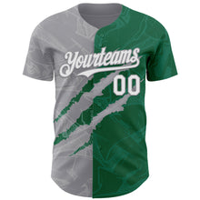 Load image into Gallery viewer, Custom Graffiti Pattern White Kelly Green-Gray 3D Scratch Authentic Baseball Jersey
