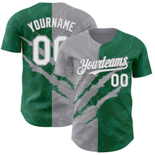 Load image into Gallery viewer, Custom Graffiti Pattern White Kelly Green-Gray 3D Scratch Authentic Baseball Jersey

