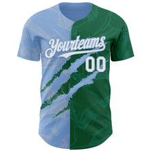 Load image into Gallery viewer, Custom Graffiti Pattern White Kelly Green-Light Blue 3D Scratch Authentic Baseball Jersey
