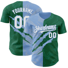 Load image into Gallery viewer, Custom Graffiti Pattern White Kelly Green-Light Blue 3D Scratch Authentic Baseball Jersey
