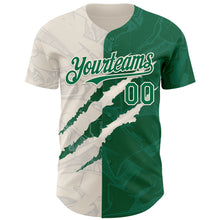 Load image into Gallery viewer, Custom Graffiti Pattern Kelly Green-Cream 3D Scratch Authentic Baseball Jersey
