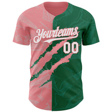 Load image into Gallery viewer, Custom Graffiti Pattern White Kelly Green-Medium Pink 3D Scratch Authentic Baseball Jersey
