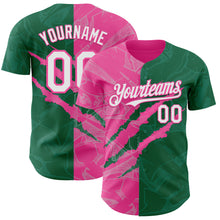 Load image into Gallery viewer, Custom Graffiti Pattern White Kelly Green-Pink 3D Scratch Authentic Baseball Jersey
