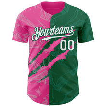 Load image into Gallery viewer, Custom Graffiti Pattern White Kelly Green-Pink 3D Scratch Authentic Baseball Jersey
