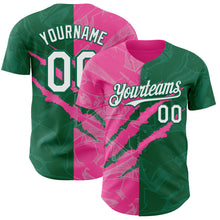 Load image into Gallery viewer, Custom Graffiti Pattern White Kelly Green-Pink 3D Scratch Authentic Baseball Jersey
