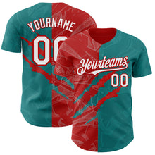 Load image into Gallery viewer, Custom Graffiti Pattern White Teal-Red 3D Scratch Authentic Baseball Jersey

