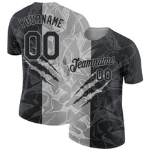 Laden Sie das Bild in den Galerie-Viewer, Custom Graffiti Pattern Black-Gray Scratch 3D Performance T-Shirt
