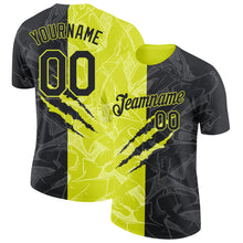 Laden Sie das Bild in den Galerie-Viewer, Custom Graffiti Pattern Black-Neon Yellow Scratch 3D Performance T-Shirt
