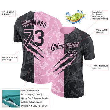 Custom Graffiti Pattern Black-Light Pink Scratch 3D Performance T-Shirt