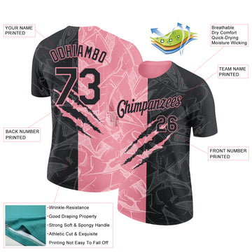 Custom Graffiti Pattern Black-Medium Pink Scratch 3D Performance T-Shirt