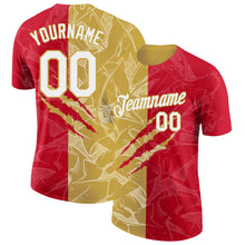 Загрузить изображение в средство просмотра галереи, Custom Graffiti Pattern White Red-Old Gold Scratch 3D Performance T-Shirt
