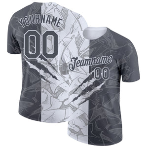 Custom Graffiti Pattern Steel Gray-White Scratch 3D Performance T-Shirt