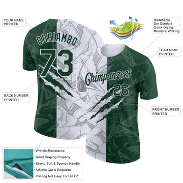 Custom Graffiti Pattern Green-White Scratch 3D Performance T-Shirt