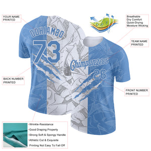 Custom Graffiti Pattern Light Blue-White Scratch 3D Performance T-Shirt