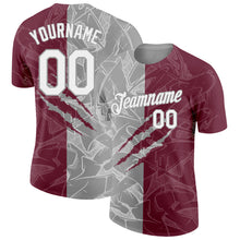 Загрузить изображение в средство просмотра галереи, Custom Graffiti Pattern White Burgundy-Gray Scratch 3D Performance T-Shirt
