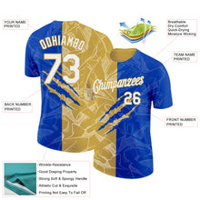 Загрузить изображение в средство просмотра галереи, Custom Graffiti Pattern White Thunder Blue-Old Gold Scratch 3D Performance T-Shirt
